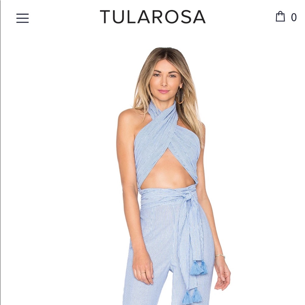 Revolve Tularosa blue and white tassel jumpsuit S